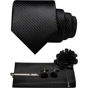 Mens Tie Set Pocket Square Cufflinks Lapel Pin Tie Clip Formal Gift Box